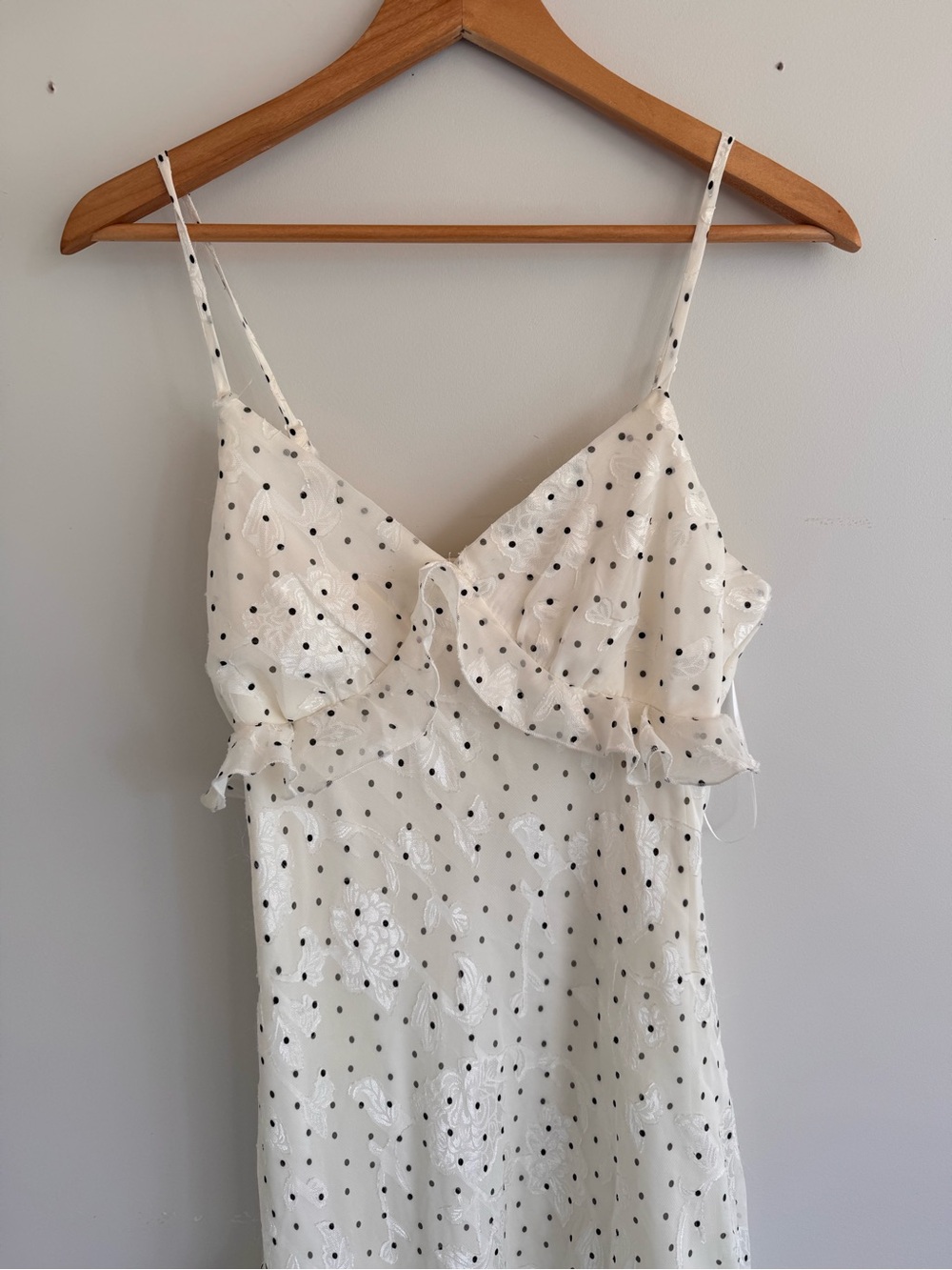 White Micro-Print High-Low Ruffle Slip Dress - Picture 5 of 7